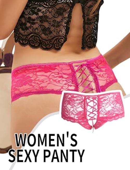 Women Lace Boyshort Panty Lace Trim Boyshort Plus X-Large-XX-Large 1- Pink