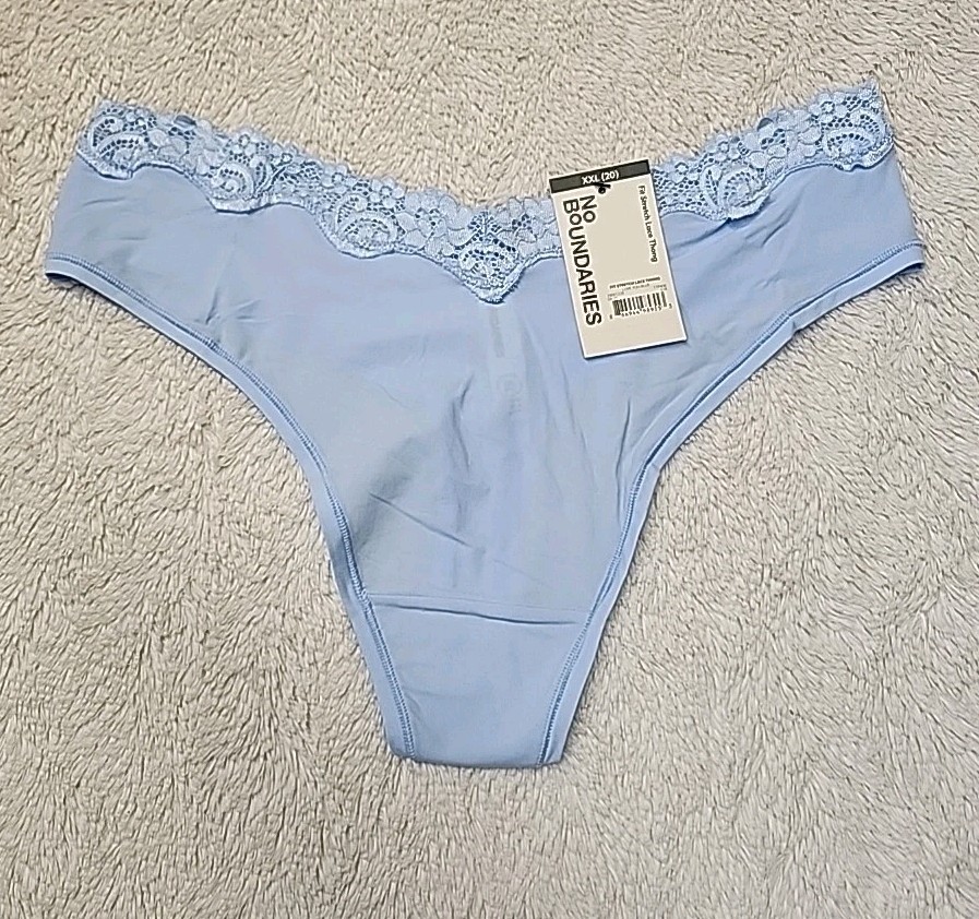 • NWT No Boundaries Women’s Fit Stretch Lace Trim Thong Panty Size XXL Blue