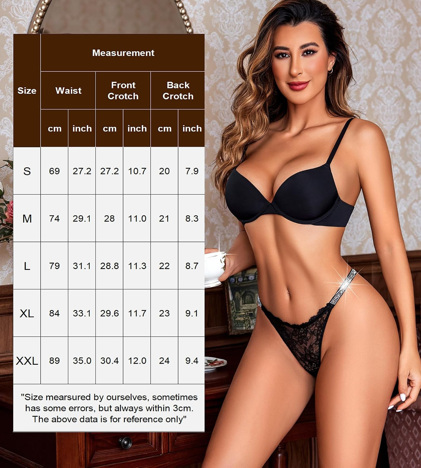 Lace Thongs for Women with Rhinestone-Embellished Strap Cheeky Underwear Sexy Pa