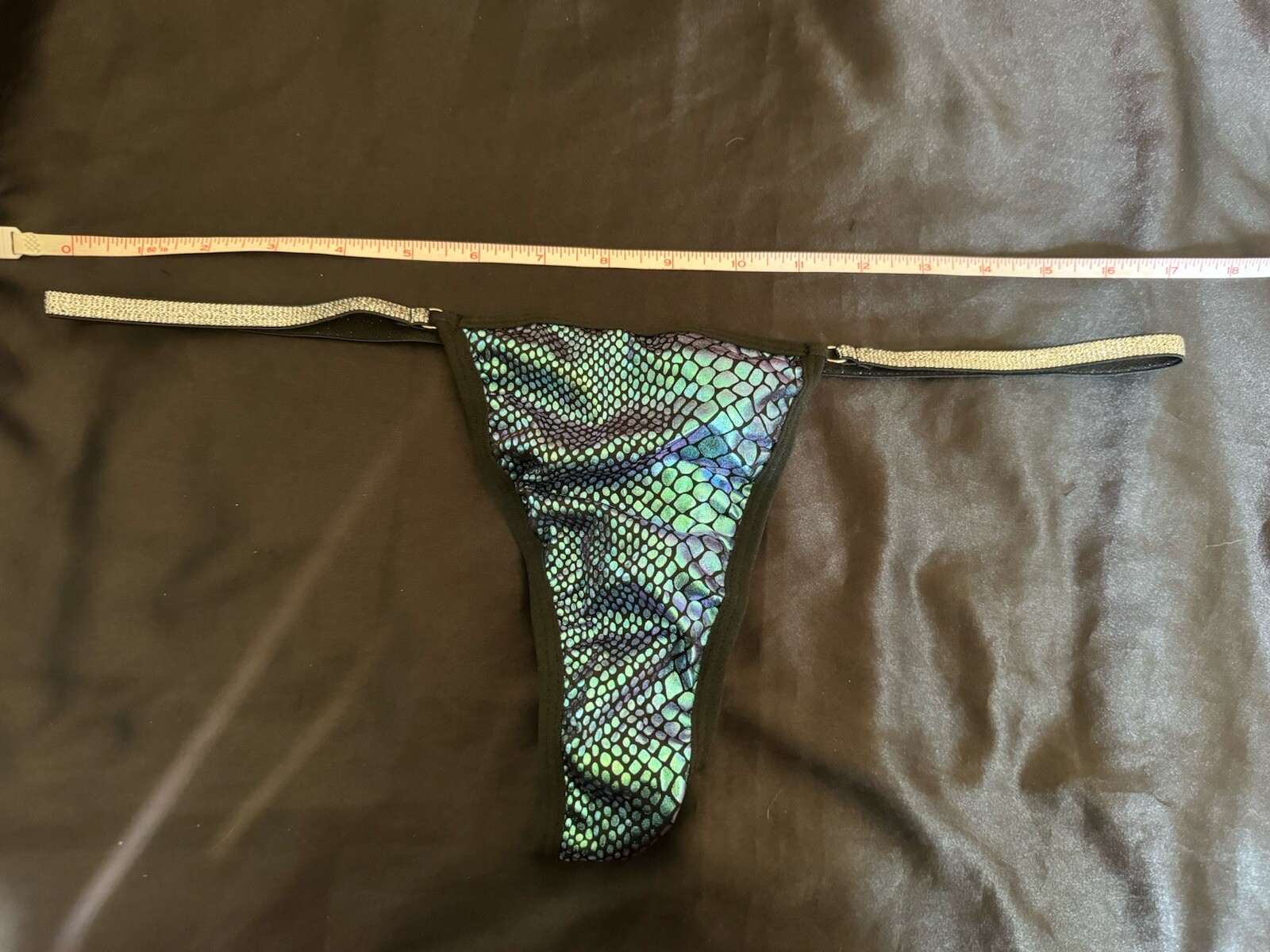 Mermaid Print Metallic Foil Thong Panties Silver Glitter String Sides Sz 2XL