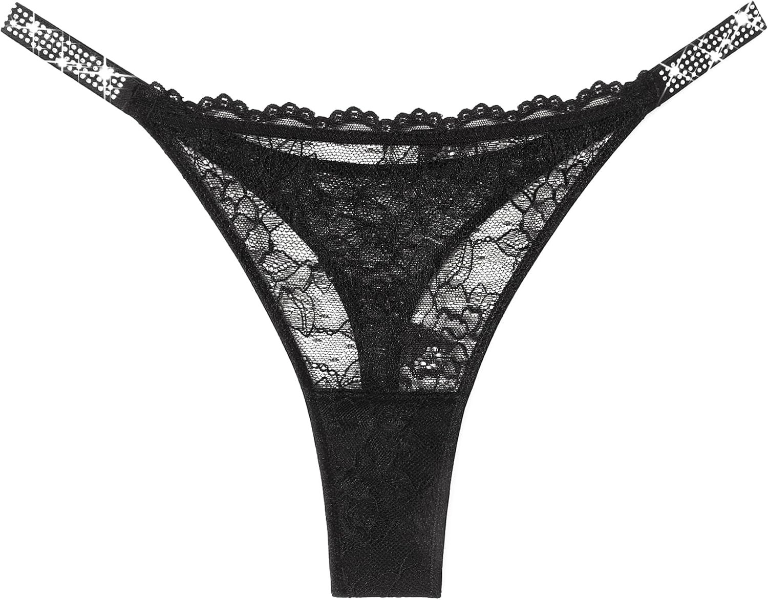 Lace Thongs for Women with Rhinestone-Embellished Strap Cheeky Underwear Sexy Pa