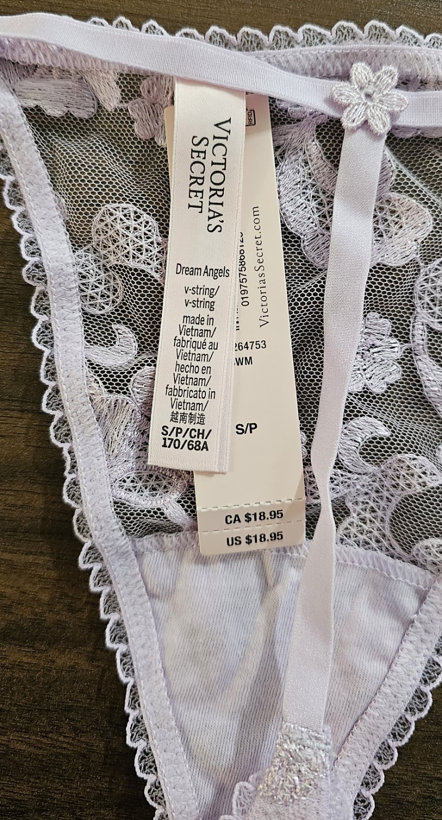 Size Small Dream Angels V-String Victoria’s Secret Flowers Purple New With Tags