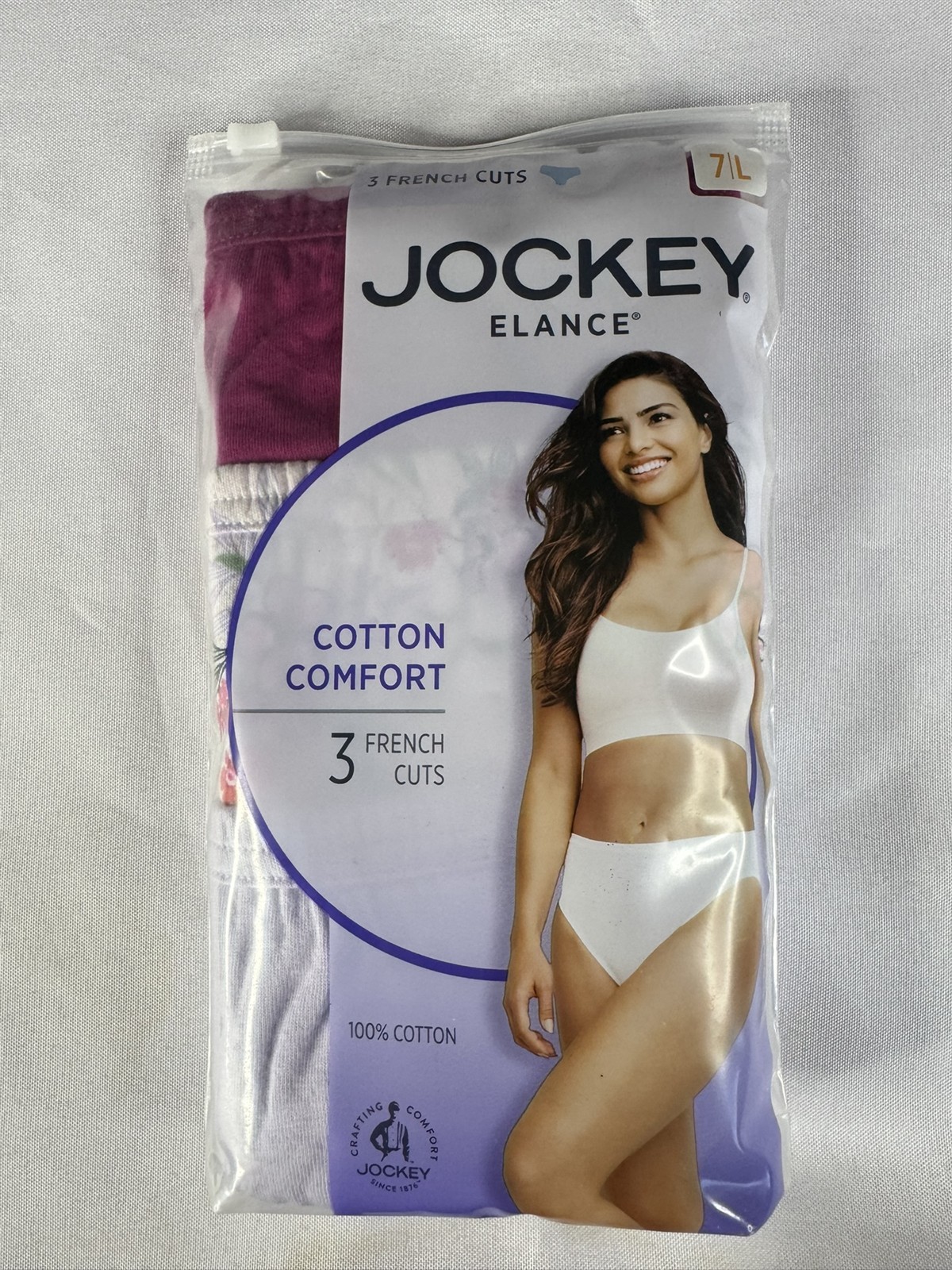 Jockey Elance 100% Cotton Women’s 7/L Raspberry/Lilac French Cut Panty 3-Pack