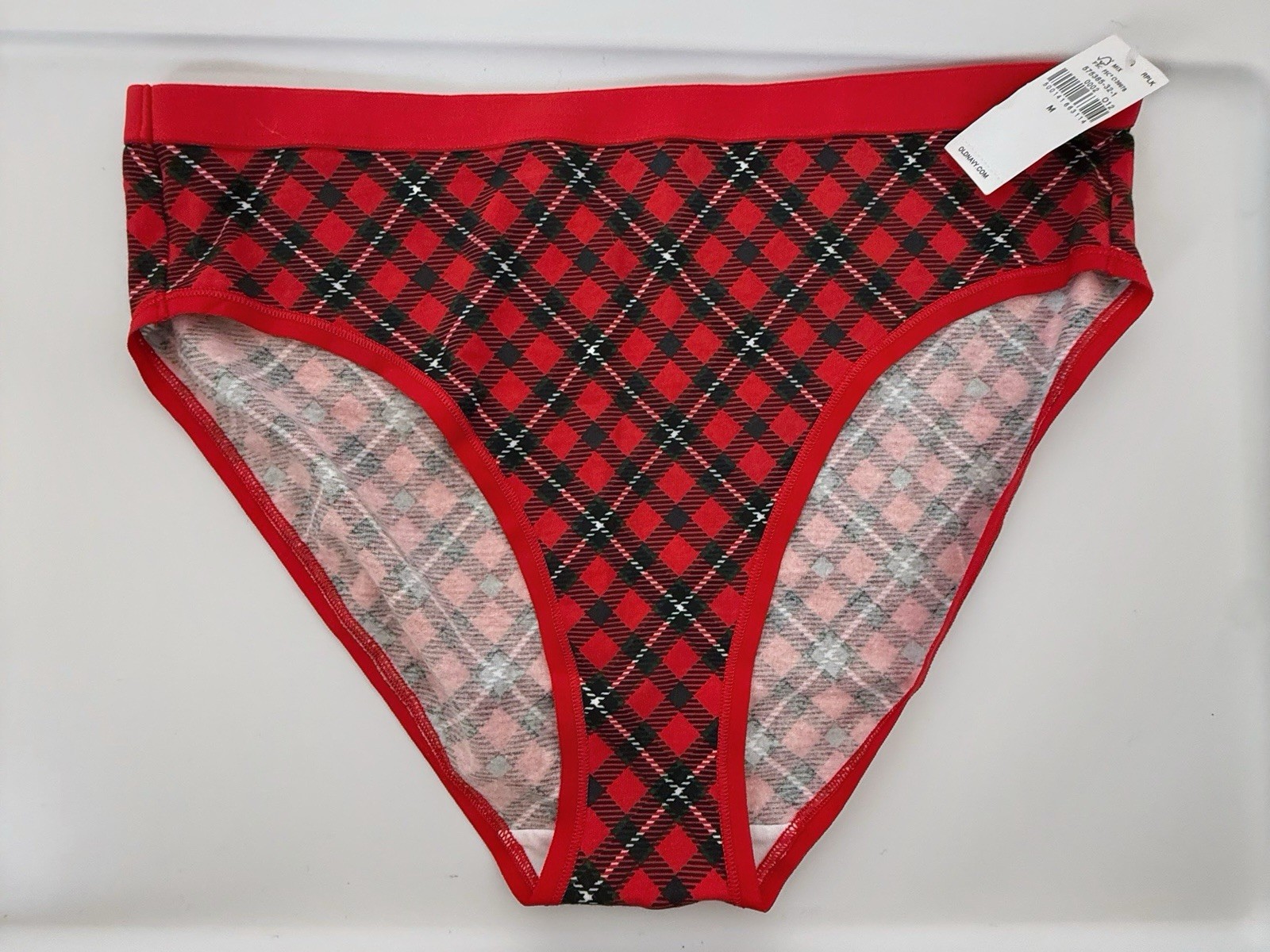 Old Navy Women’s Bikini Panties High Waisted Red Plaid Holiday Cotton Stretch M