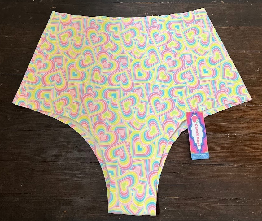 Cheek Boss Panties Womens 2XL Pastel Rainbow Hearts Brief Underwear