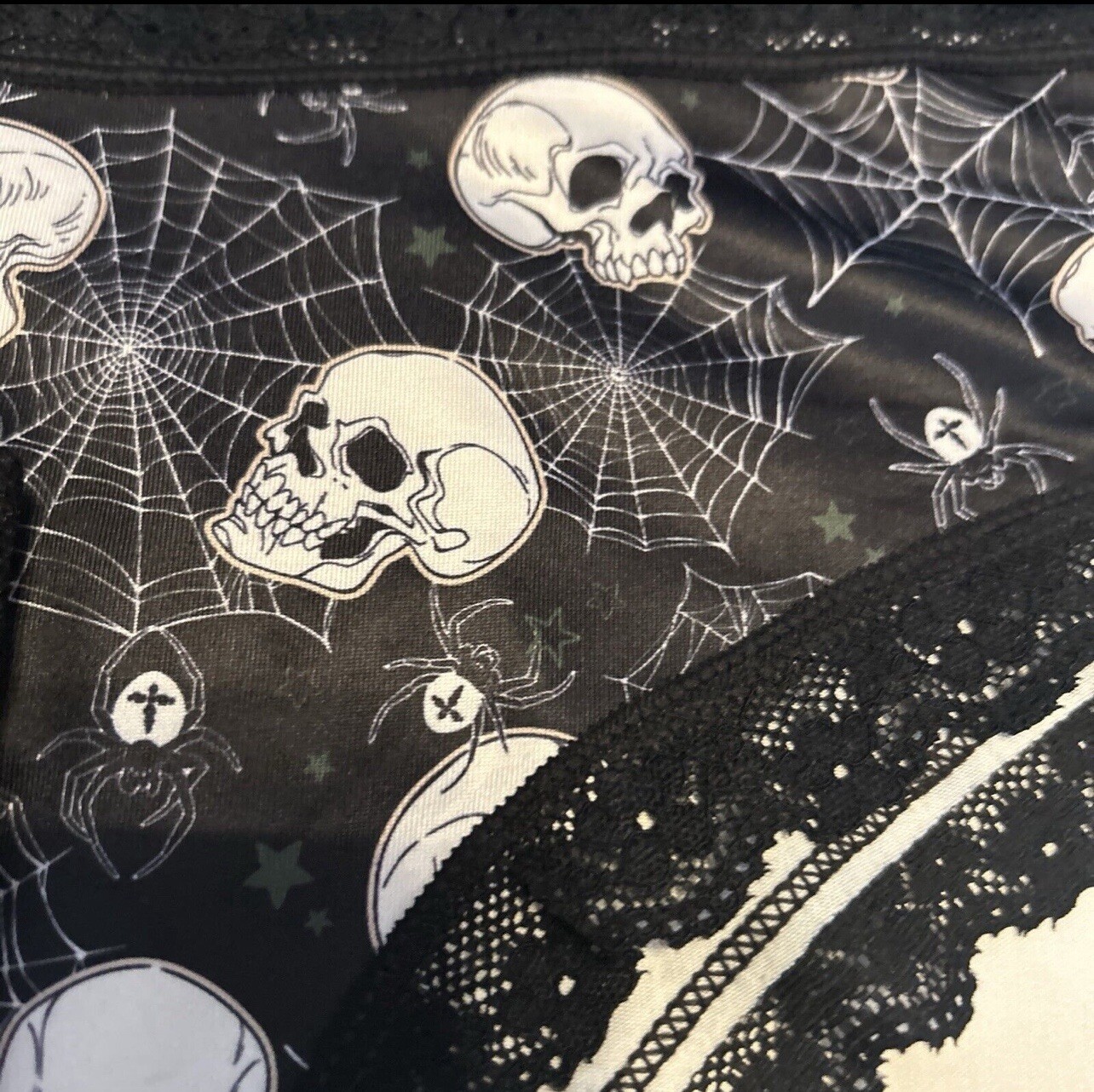 Morvia 3pk lace trim Skater goth Skater Emo panties L Skulls Spiders, Web & Bats