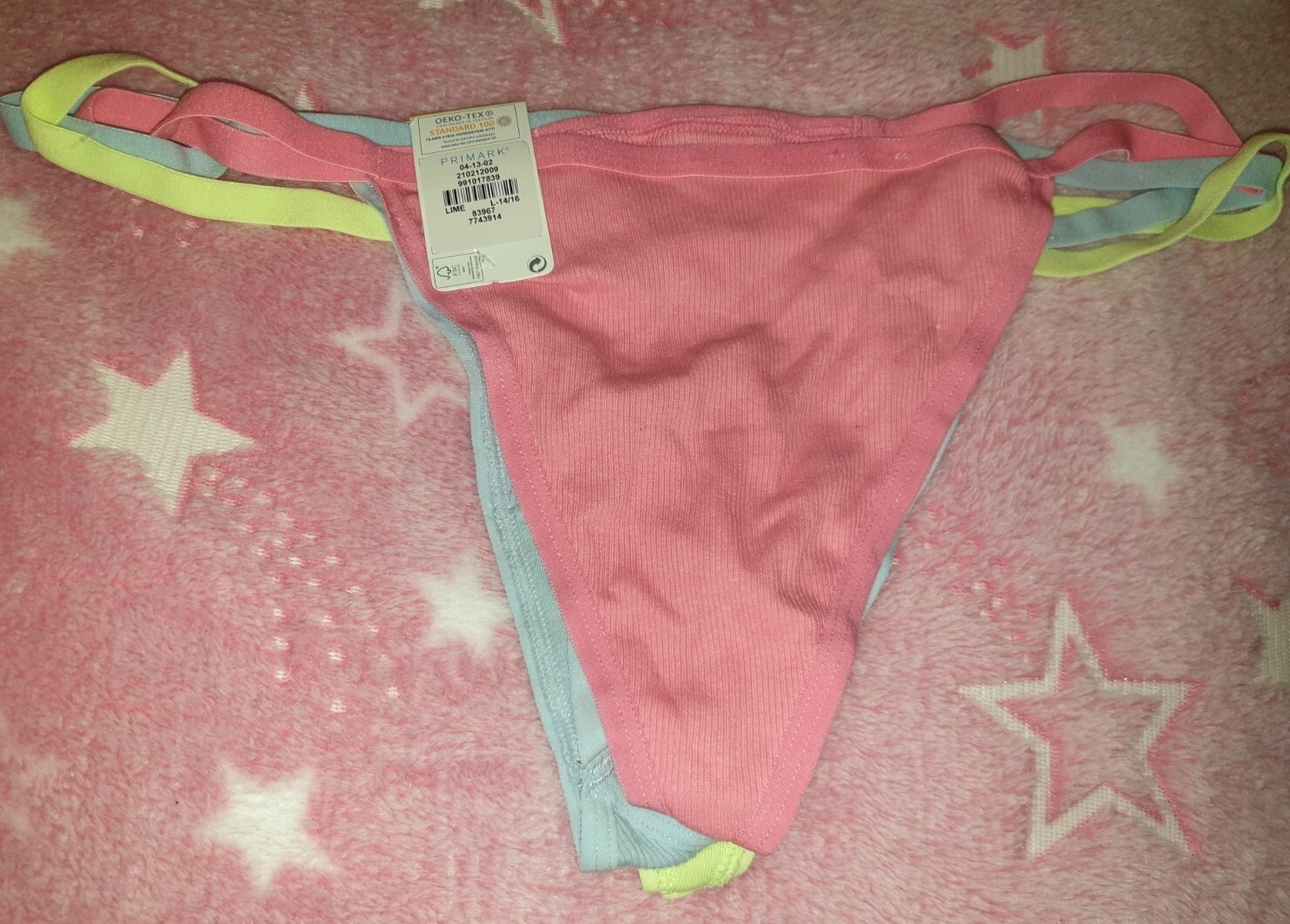 3pk Thong Yellow Pink Blue Brights Primark Size 12 14
