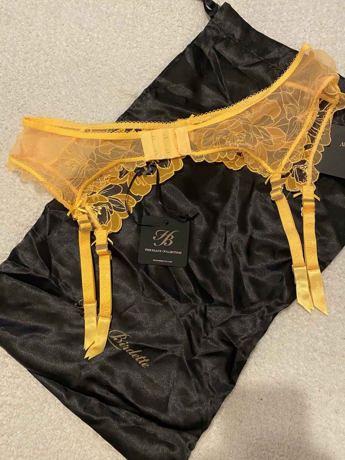 NWT Honey Birdette MIA Yellow Floral Lace Garter Thong Set Size XXL