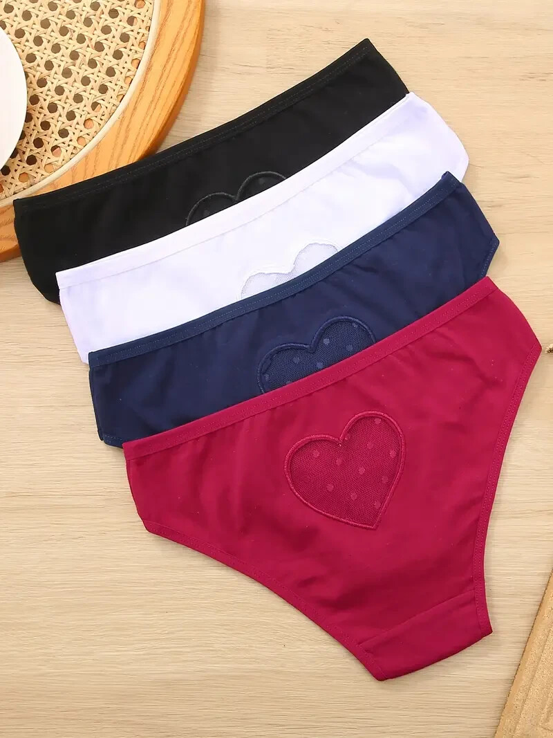 5 Pcs Heart Cutout Lace Bikini Panties – Soft, Breathable & Sexy Low Waist Under