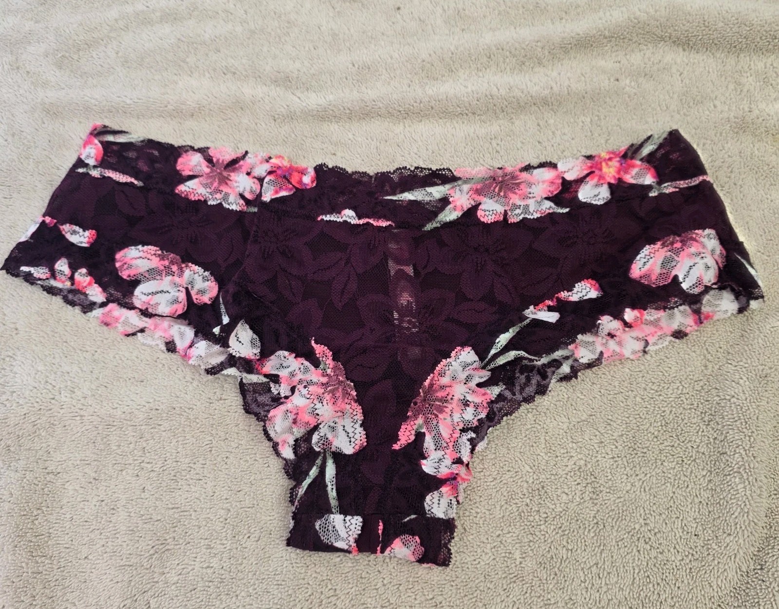 Victoria’s Secret Cheeky Maroon Lace Floral Panties Large Women Semi-Transparent