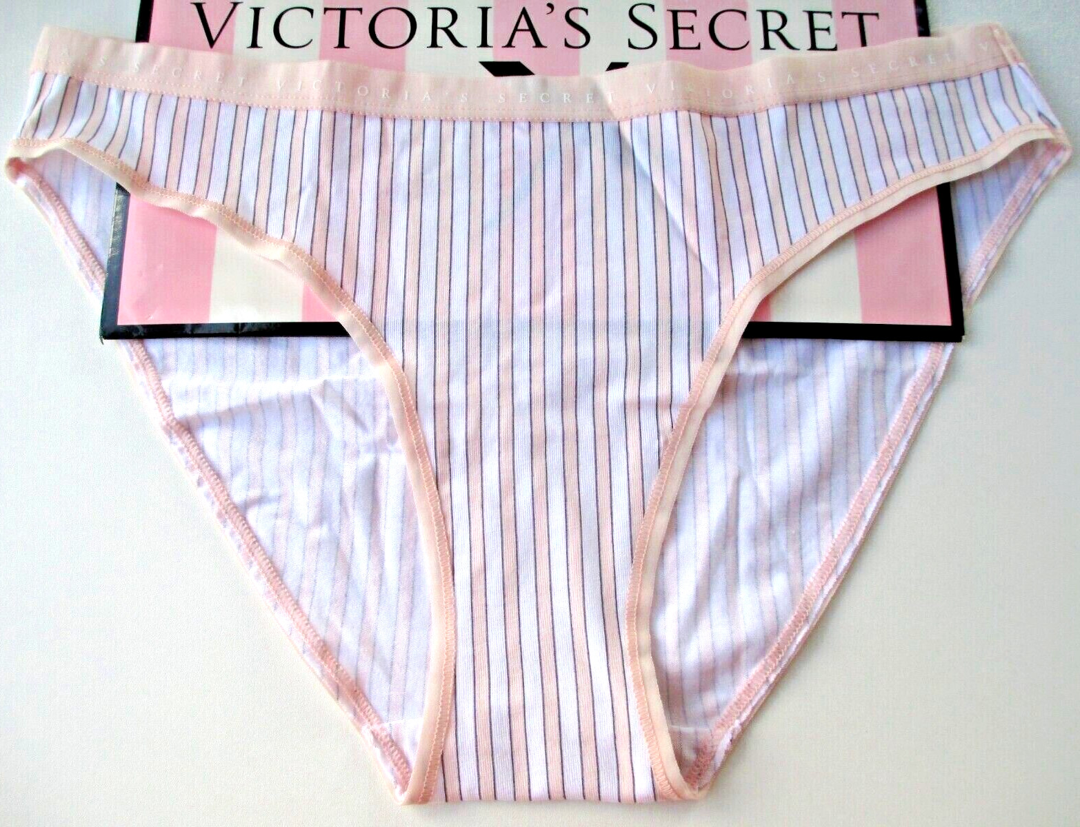 VICTORIA’S SECRET Cotton Bikini Panty S M L Pink White Stripe NWT VS