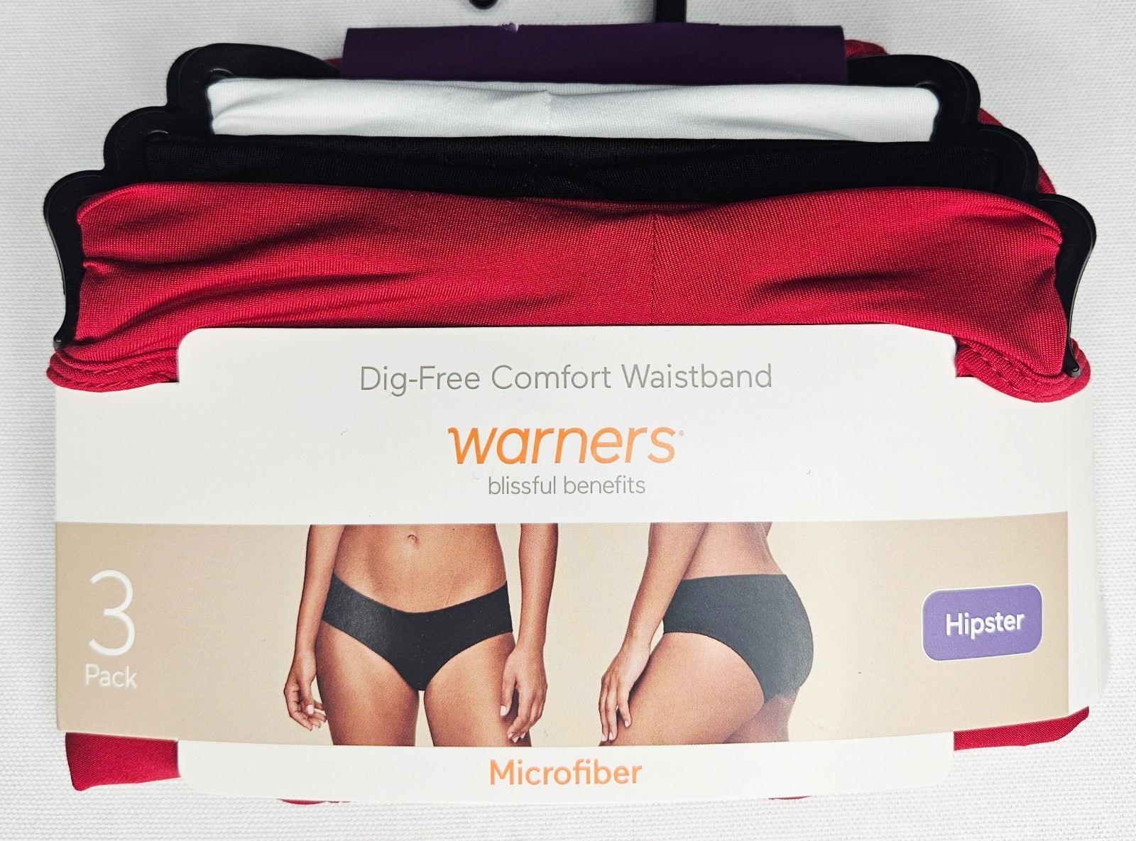 Warners Women’s Plus Microfiber Hipster Panties 3 Pack Red Black White 2XL