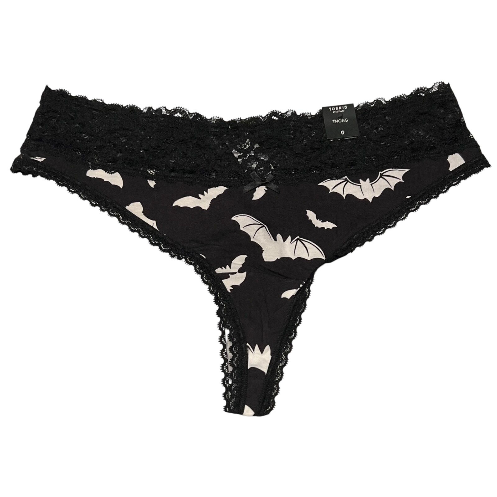 NWT TORRID Thong Pantie 0X-1X-2X-3X-4X Jersey Lace Black White Halloween Bats