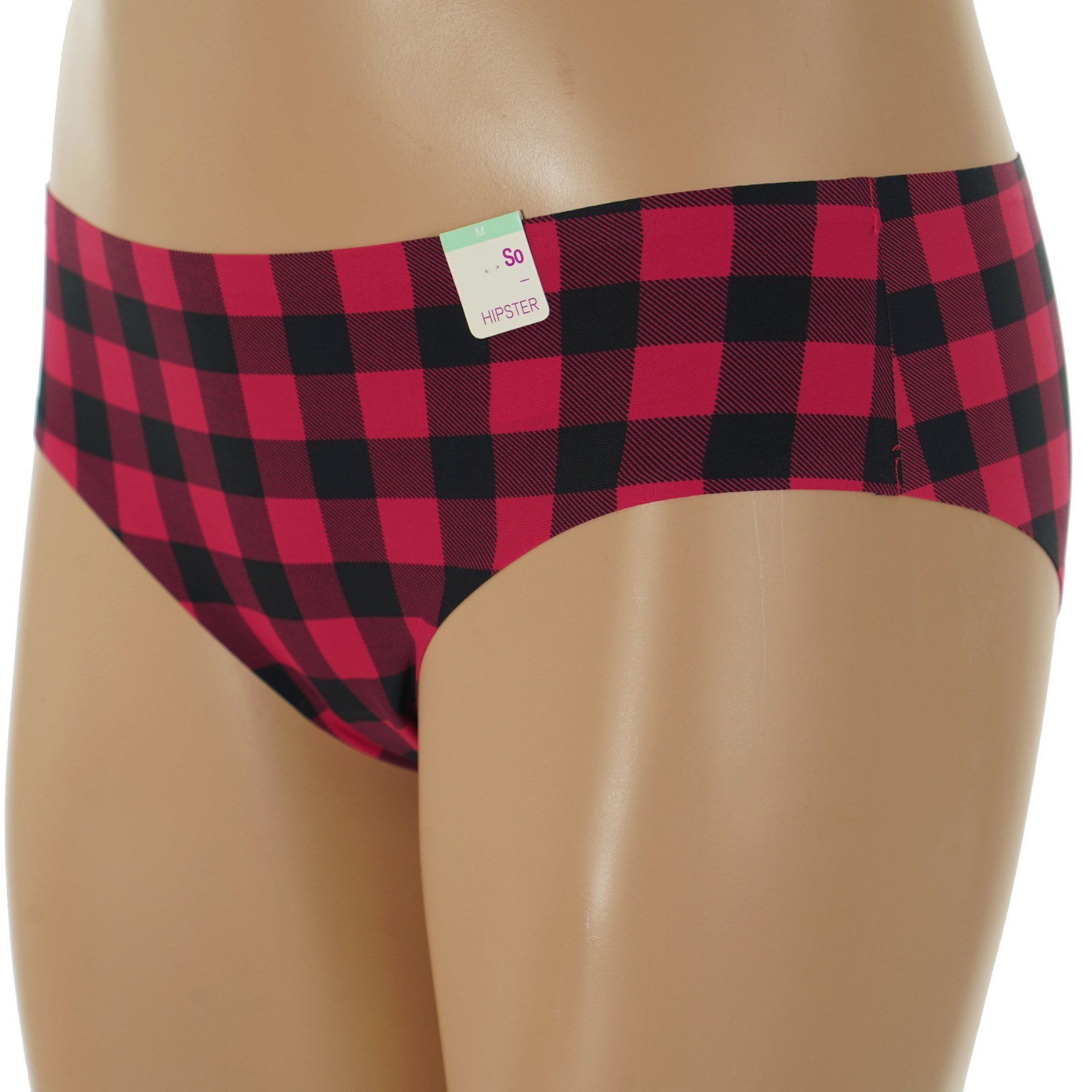 SO Junior’s Size 7-9 MEDIUM Smooth RED BLACK Buffalo Check HIPSTER PANTY SO64001
