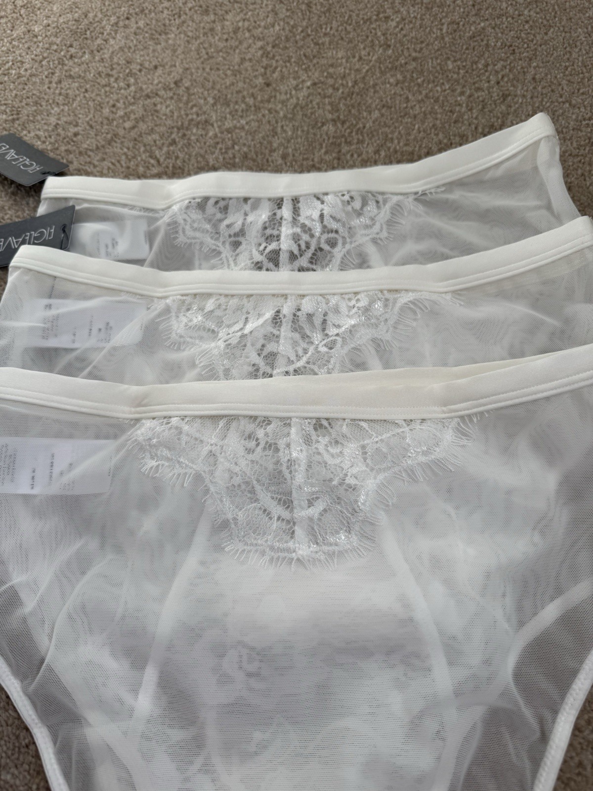 New Figleaves Women’s 3 Pack White Lace Pulse High Waist Sheer Briefs, UK Size 8