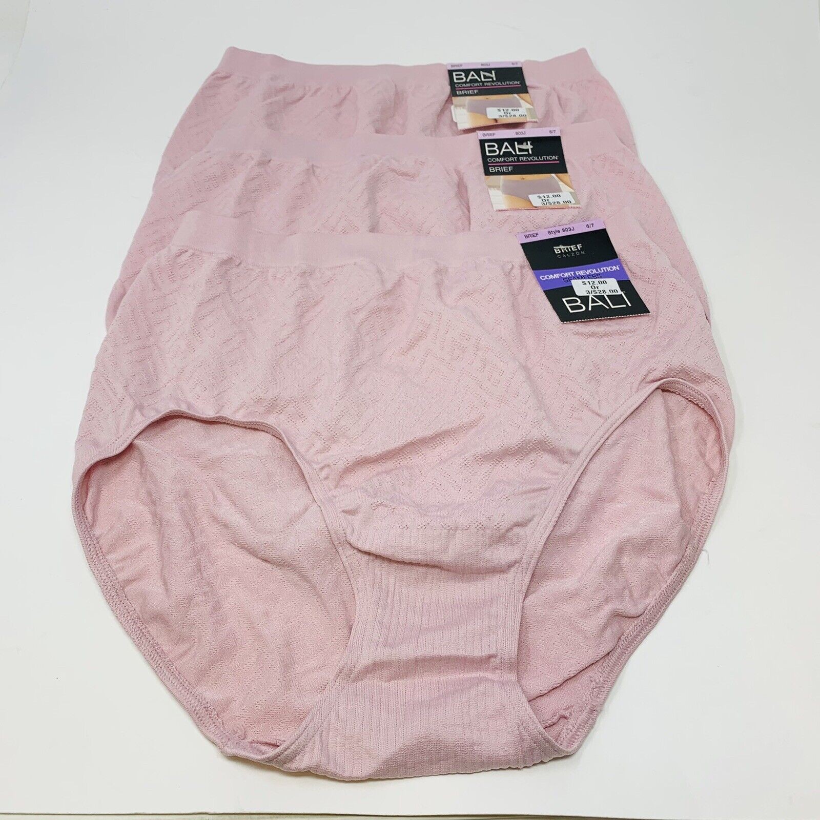 New Bali Seamless Microfiber Brief 3 Pack Comfort Revolution 803J Pink 6/7 NWT