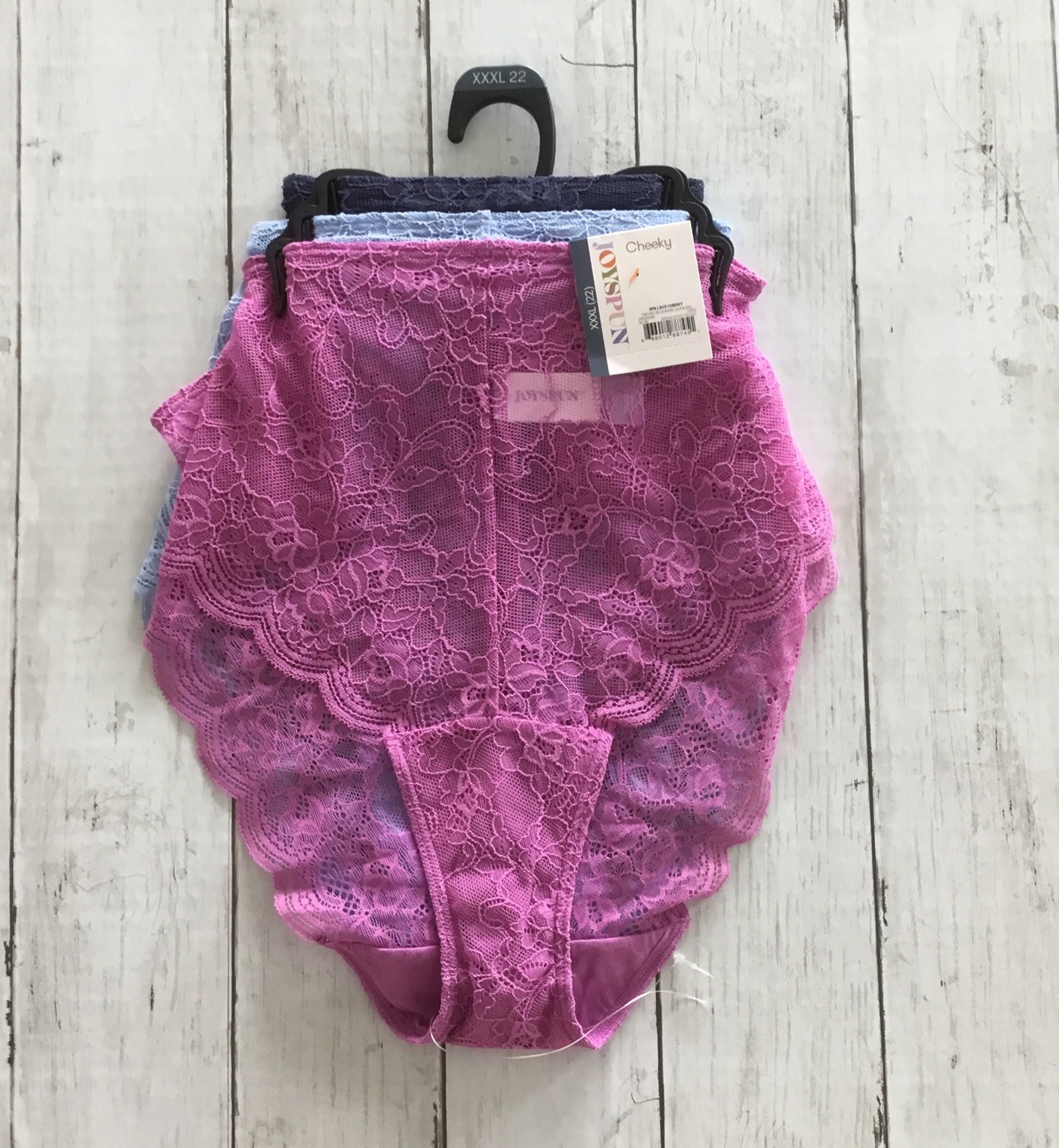 Joyspun Cheeky Panties Scalloped Lace 3-Pack Stretch Pink/Blue/Navy XXXL (22)