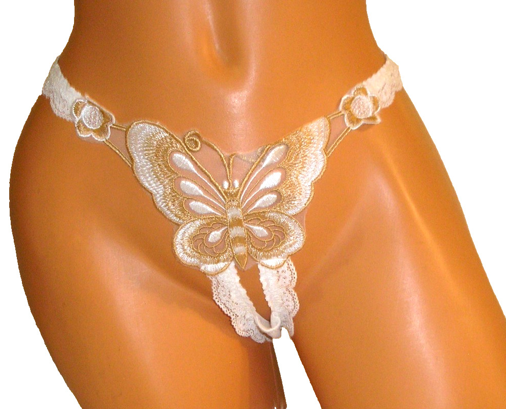 Panties Lingerie Embroidered Butterfly Mesh Back White String Bikini XL