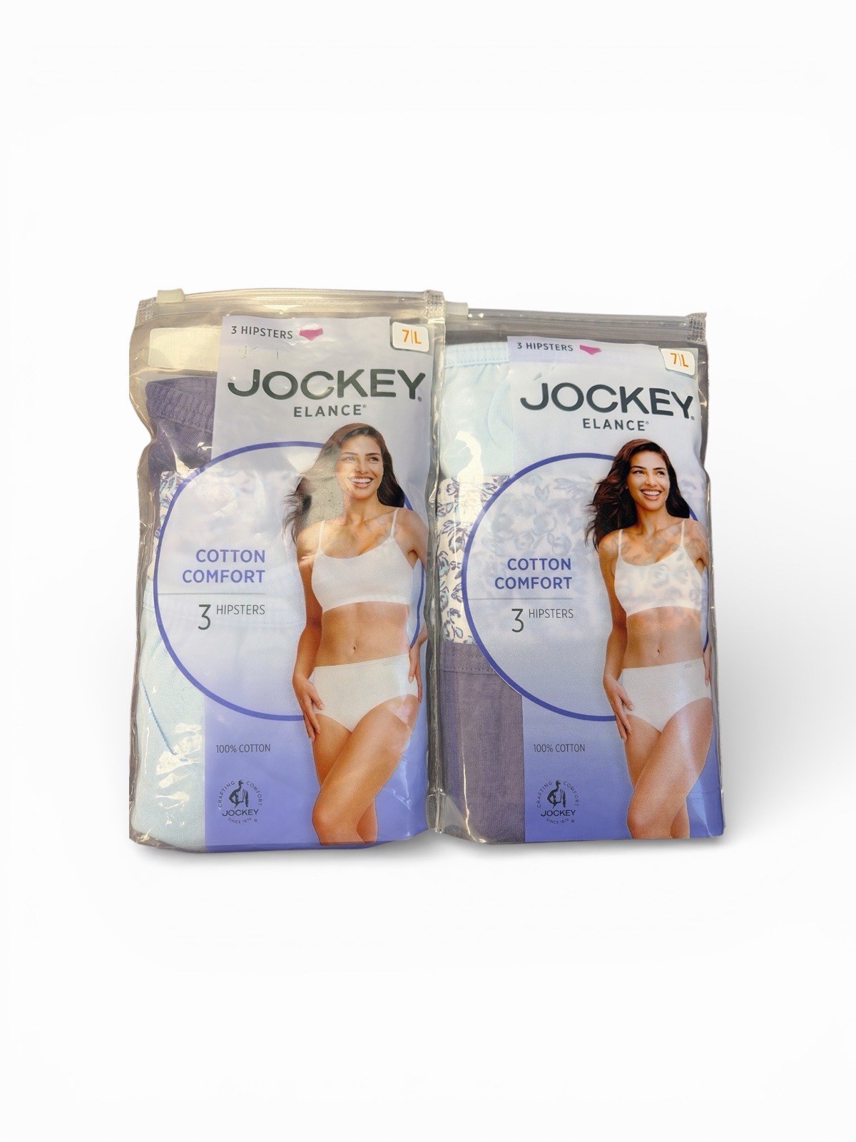Jockey Women’s Size 7 or Large Elance Hipster 3 Pack 100% Cotton Comfort x2