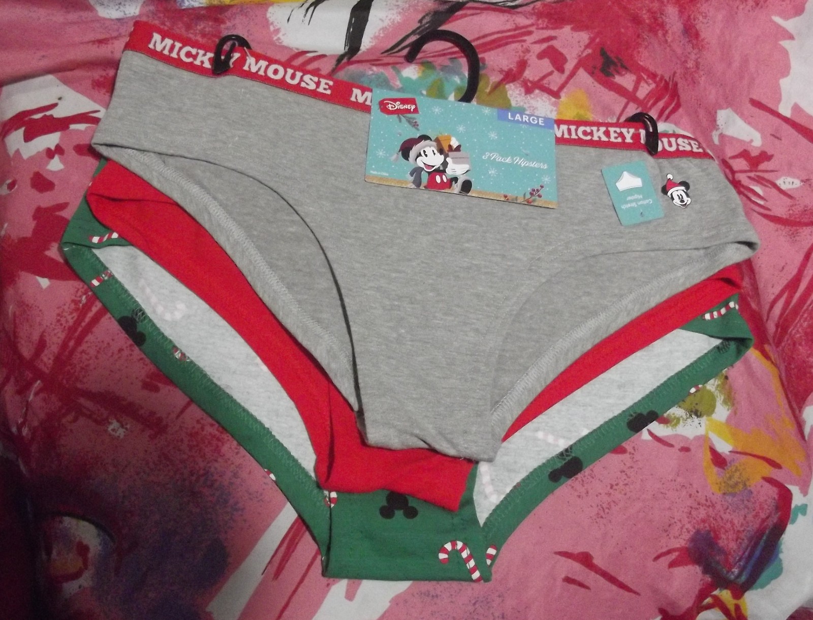 3 DISNEY BRIEFLY STATED 43MK839X1HZA LGH MICKEY MOUSE COTTON HIPSTER PANTIES L