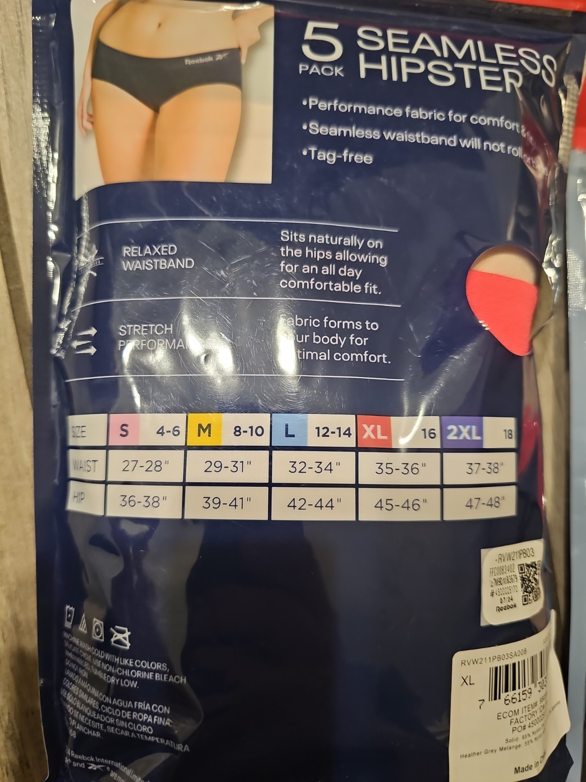 2 Reebok, 5 Pk – Seamless Hipster Panties Underwear Women’s Size Xl