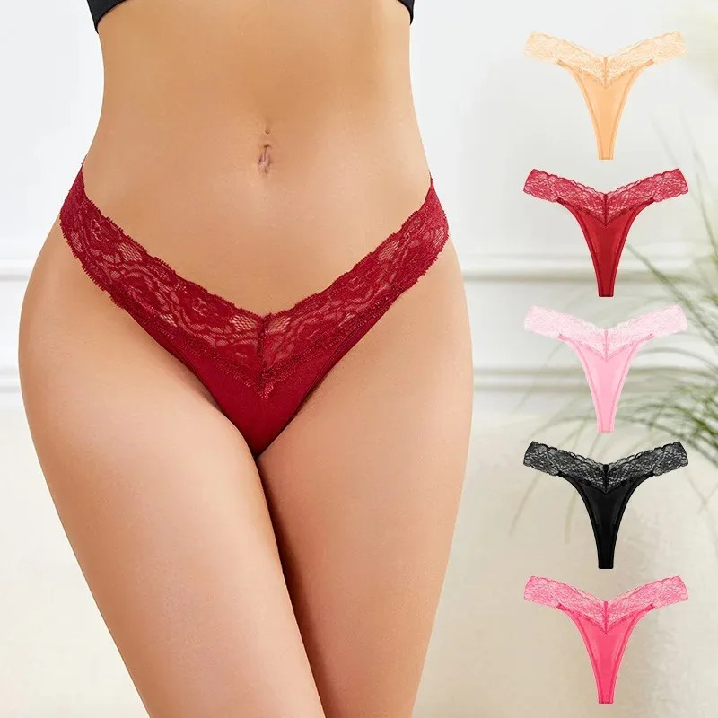 Lace Panties Low Rise V Waist Solid Briefs Comfortable Everyday Wear Fit