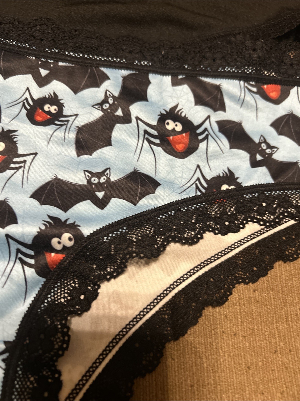 Morvia 3pk lace trim Skater goth Skater Emo panties L Plain Skull Bats & Spider