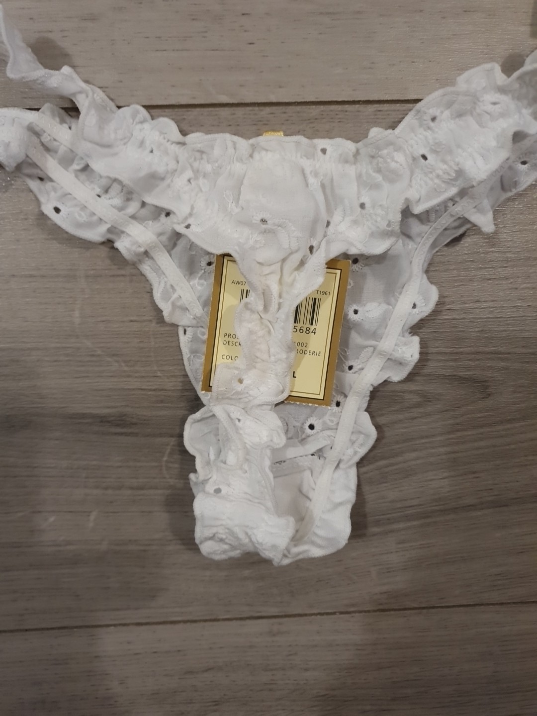 BNWT Vintage La Senza White Woven Broderie Thong Size Small
