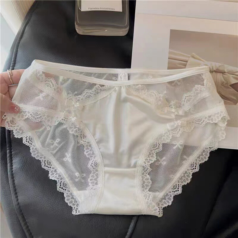 5PCS/LOT Sexy Womens Satin Panties Underwear Lace See Through Briefs Lingeries
