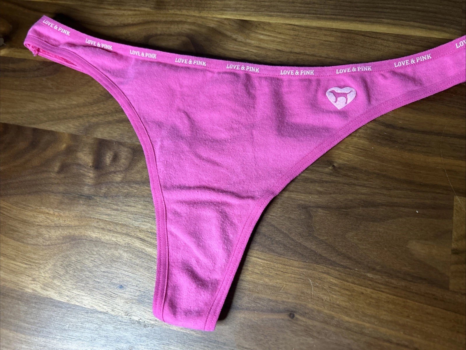 VTG VS PINK Cotton Extra Low Rise Skinny Side Thong Panties Dog M Logo Band