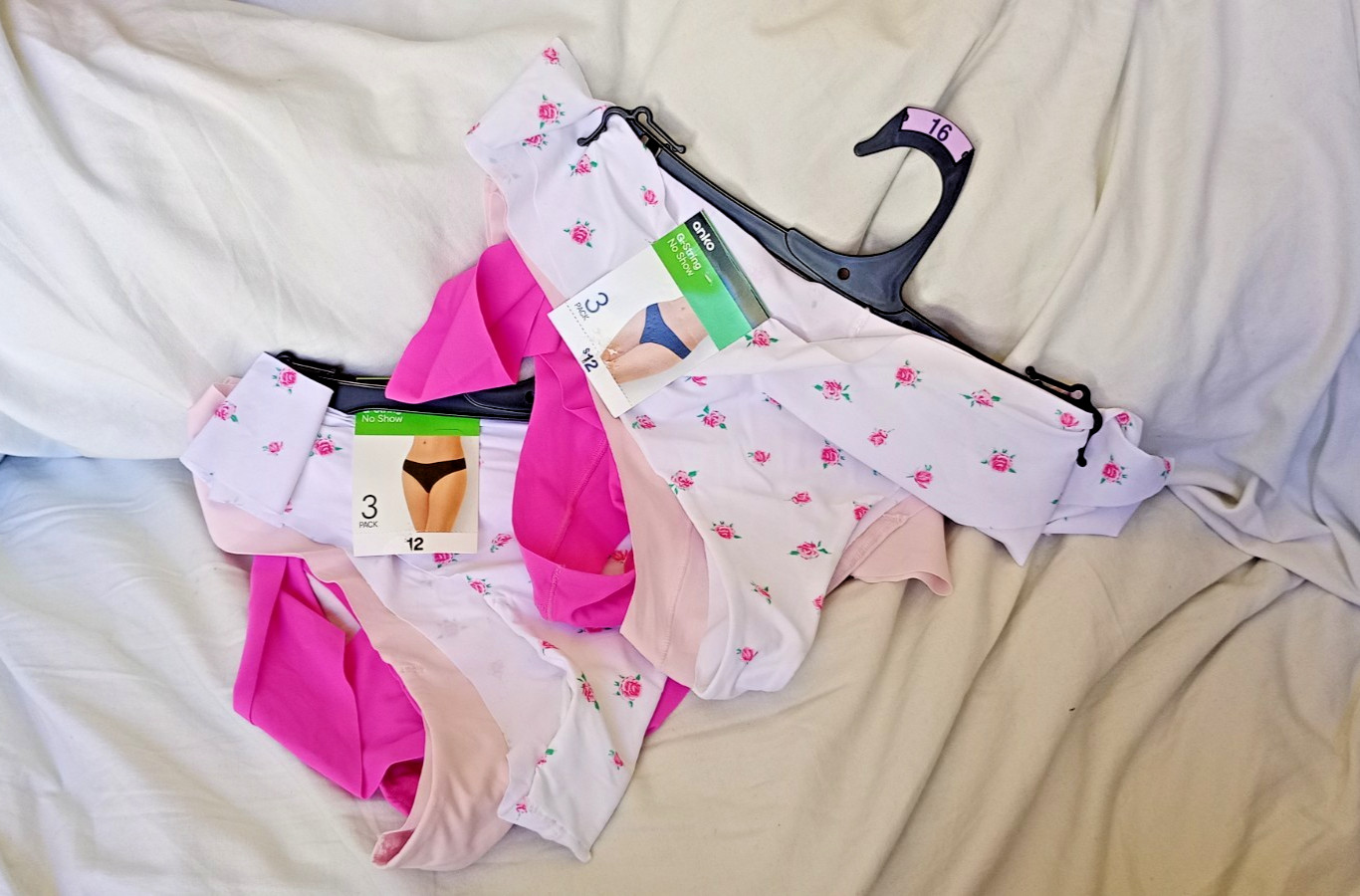 BNWT 2×3 Pack Size 16 Anko G-String No Show Hot Pink, Skin Tone, Floral Panties