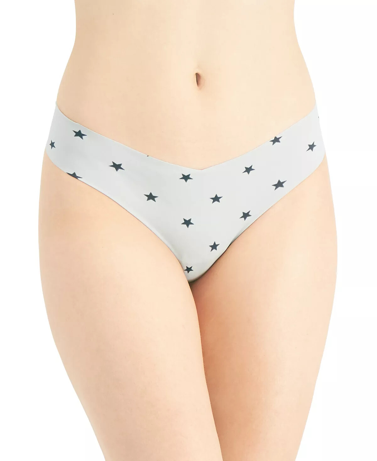 Jenni Women’s No-Show Thong Panty Underwear, Gray With Blue Stars