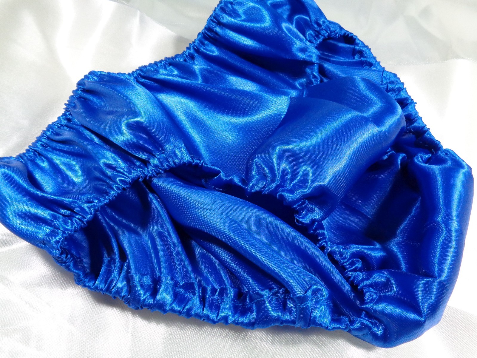 adult sissy royal blue frilly men satiny bikini panties bloomer dress-up 34-47