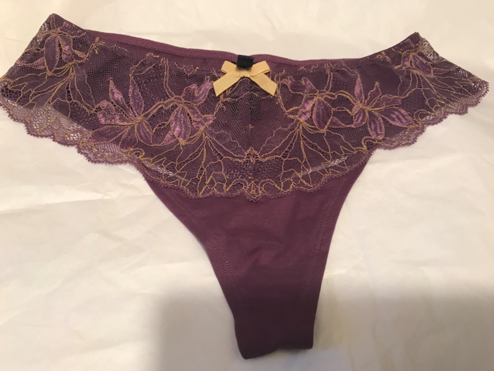Figleaves mesh purple gold lace front mesh back brief new uk medium 12 NEW
