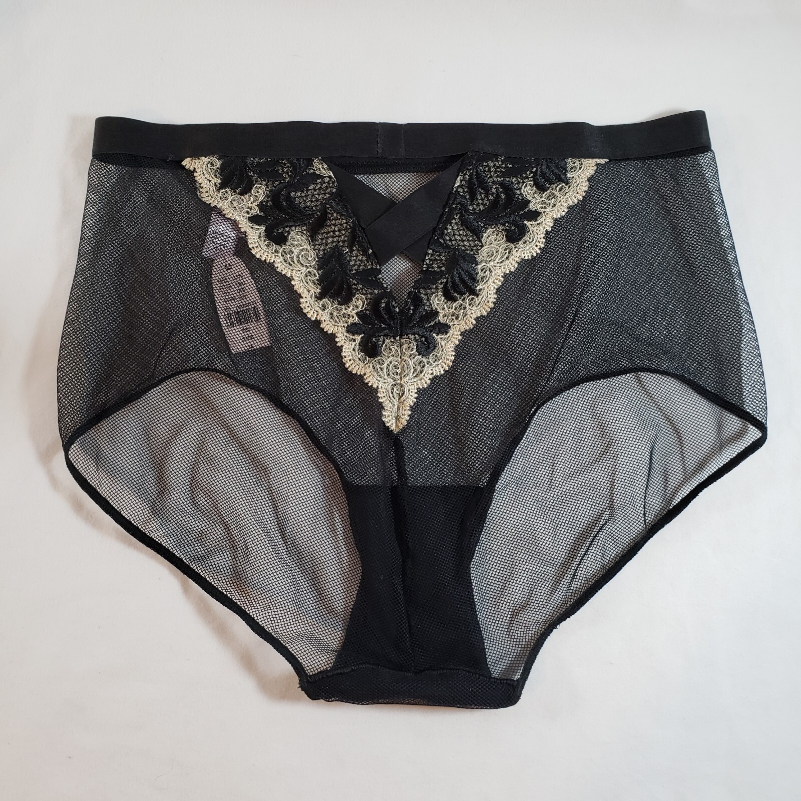 Victoria’s Secret High-Leg Brief Medium Black Gold Embroidered Fishnet Sheer