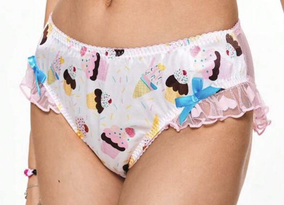 Cute Sweet Treat Satin Sheer Heart Mesh Bum Flutter Leg Brief Panties XL NEW