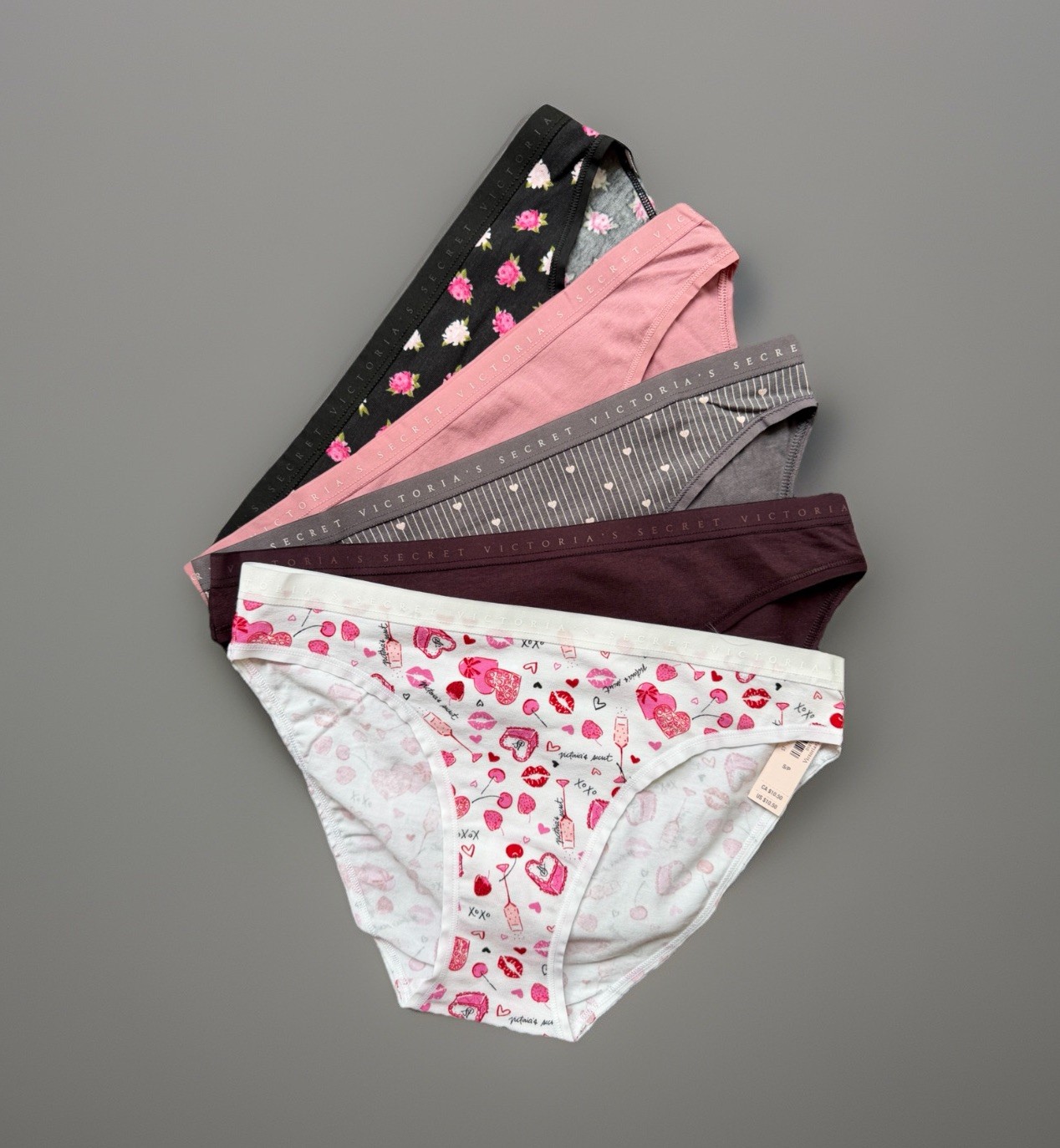 5-Pack Victoria’s Secret sz S Stretch Cotton Logo Bikini Panty Bundle Set Lot