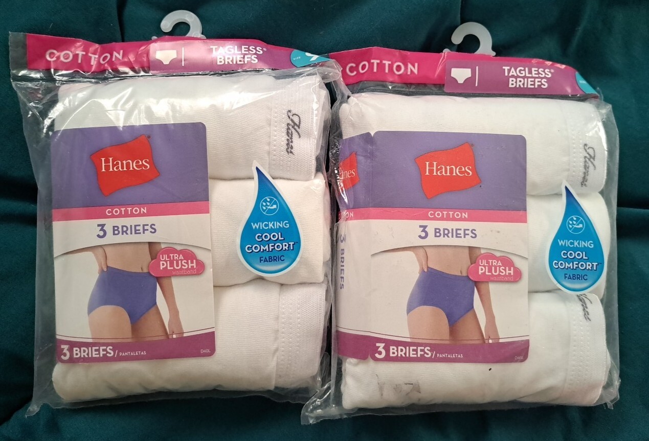 Hanes Cotton Ultra Plush 3 pack Briefs White Size 9 Cool Comfort 2pack