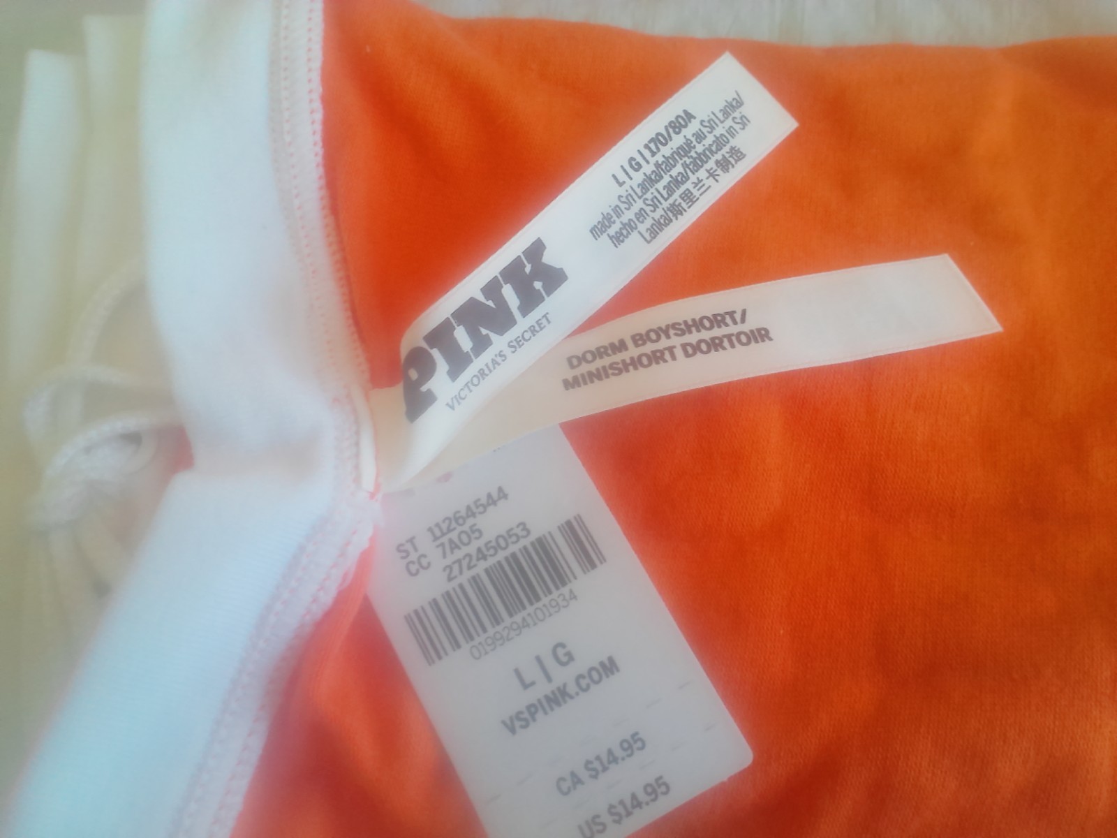 NWT. PINK. Boyshort. Orange White Lettering Tie “I’ll Be Your Halftime Show” L