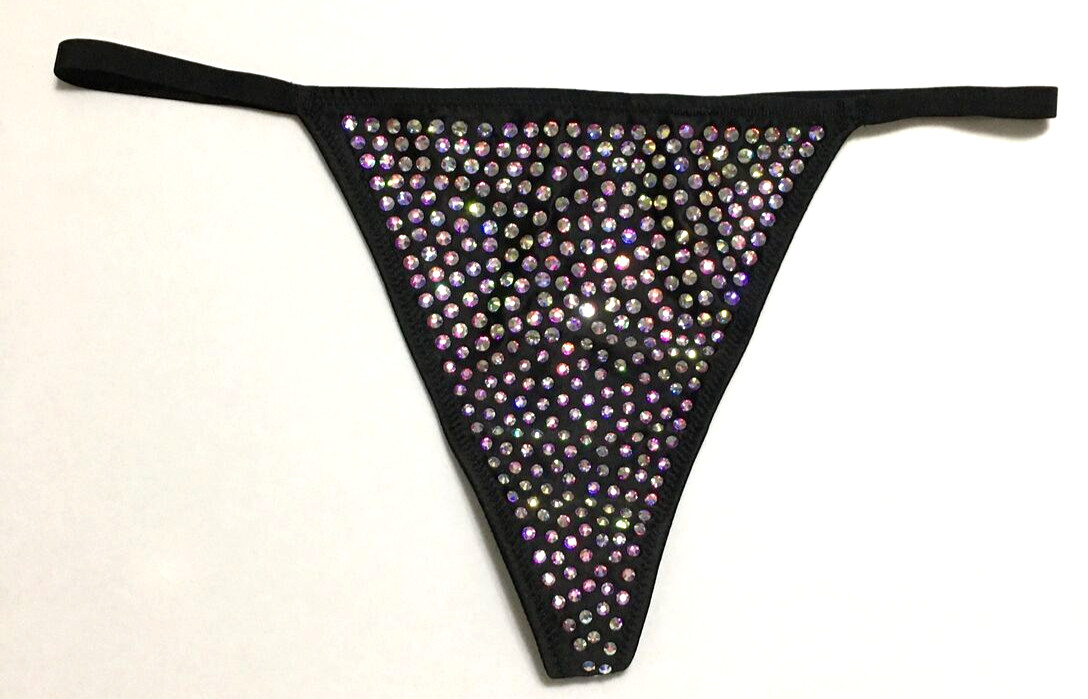 Victorias Secret Very Sexy Black Rhinestones V-String Thong Panty Size M Sparkly