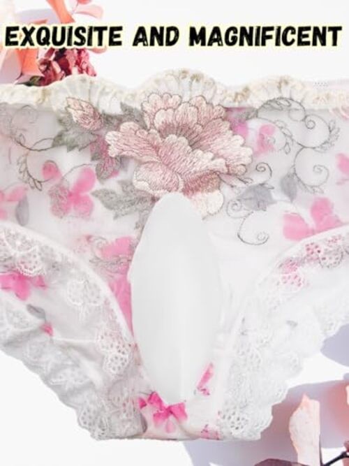 EHSUYAB Mens Sexy Lace Trim Sissy Panties with Pouch, Cross Dresser 30 White
