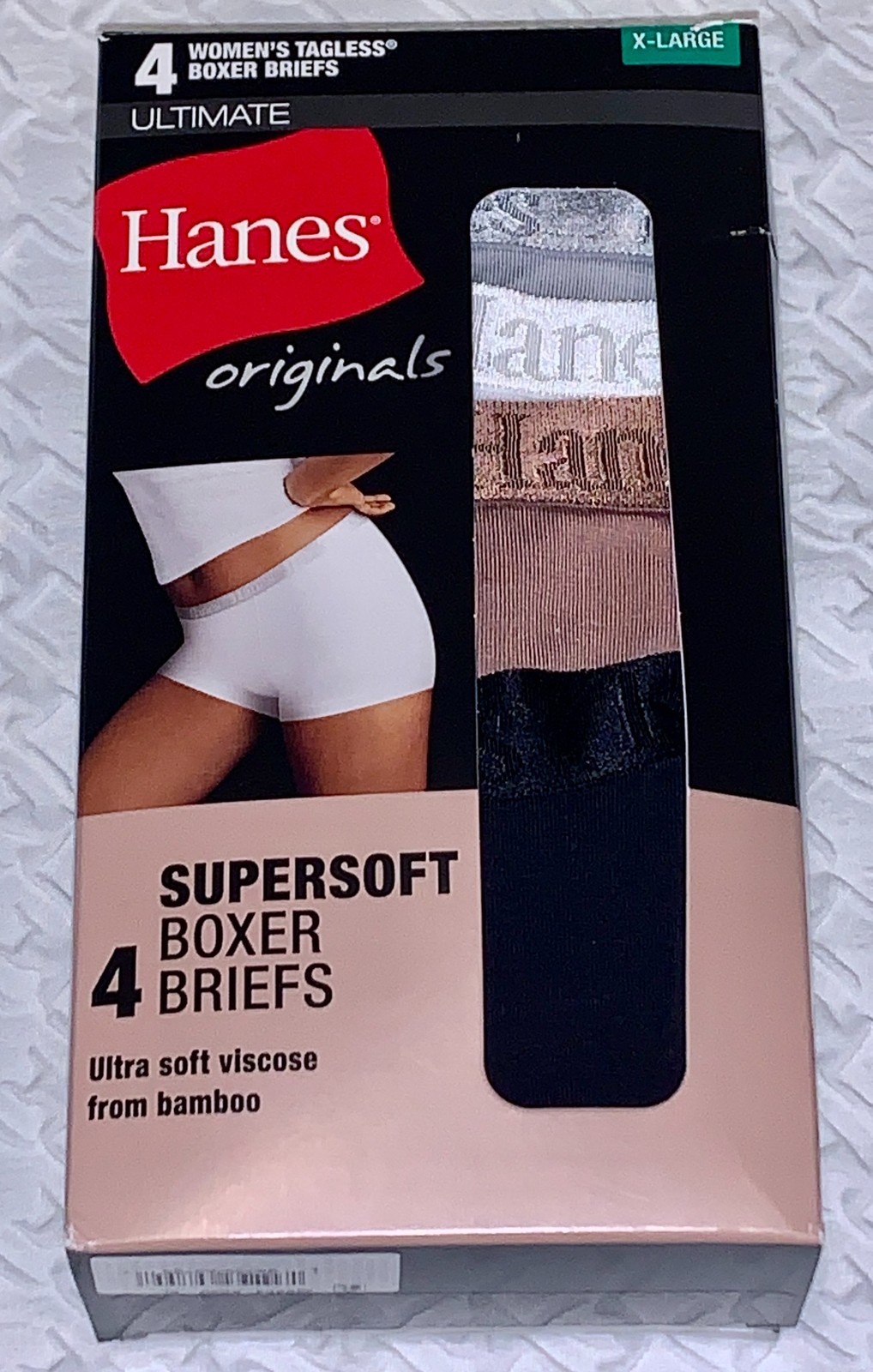 HANES 4 Pk Ultimate Supersoft White Black Silver Boxer Brief Panty Womens Sz XL