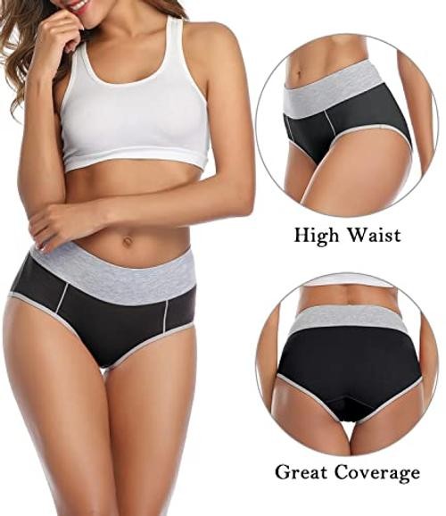 Women’s Cotton Underwear High Waist Stretch Briefs Soft Medium Black