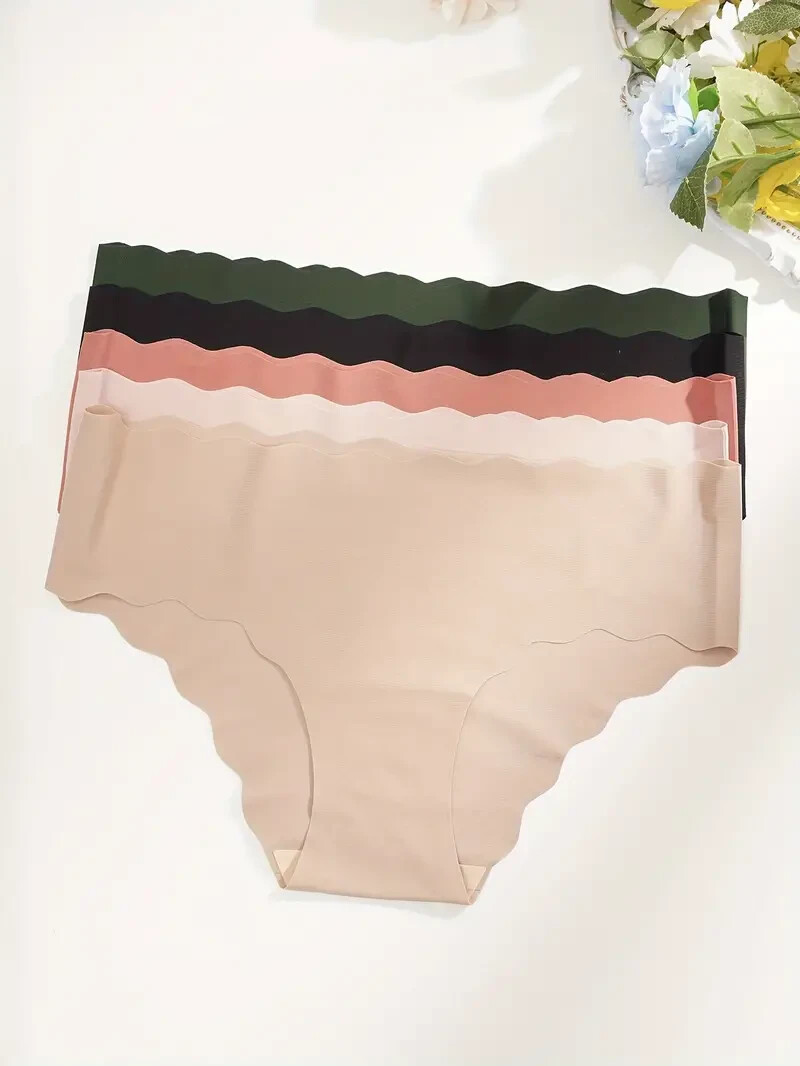 5pcs SET Women’s Seamless Scallop Trim Briefs – Comfy, Skin-friendly Panties