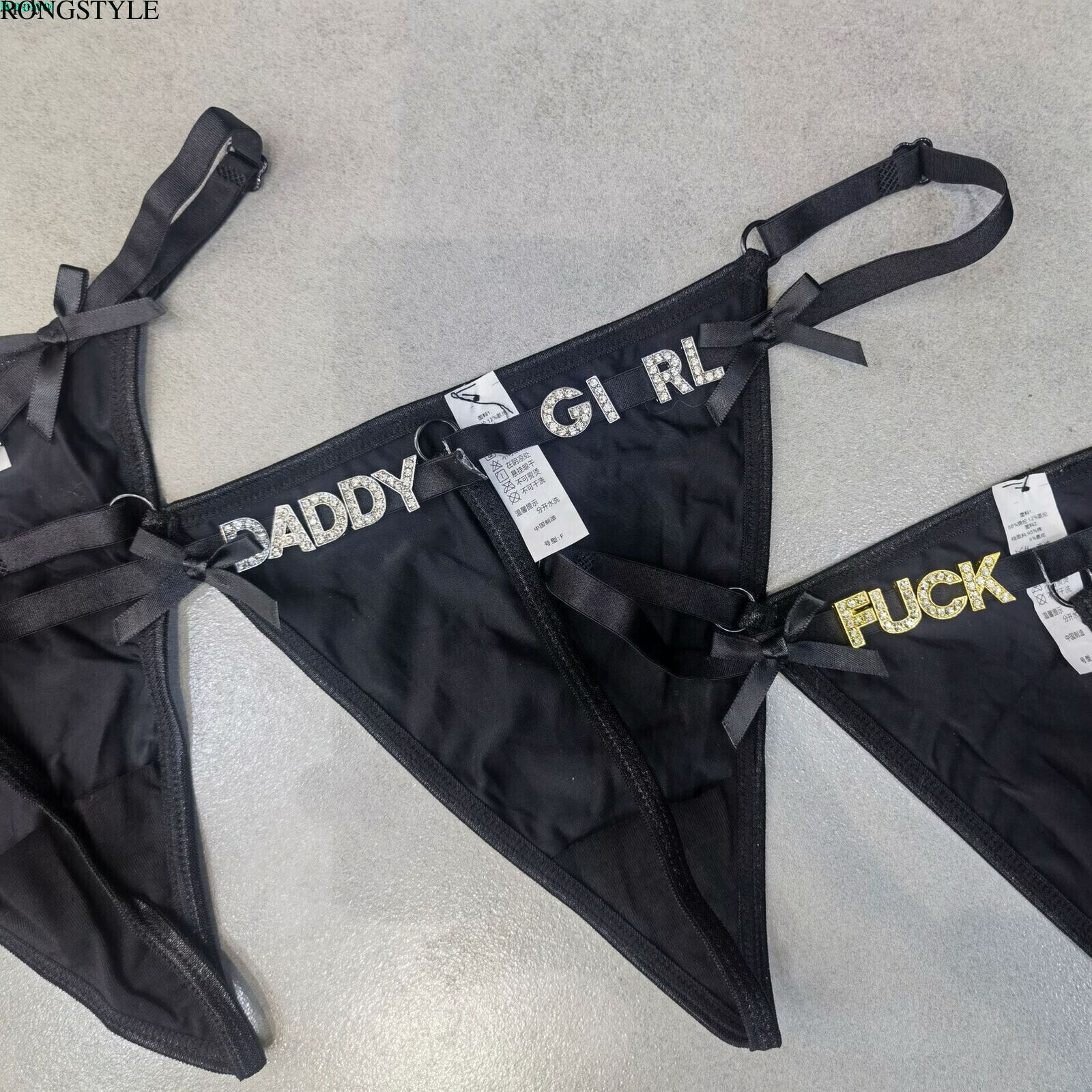 Sexy Thongs Shiny Crystal Letter Elastic Band Bow Women Thong Panties Underwear