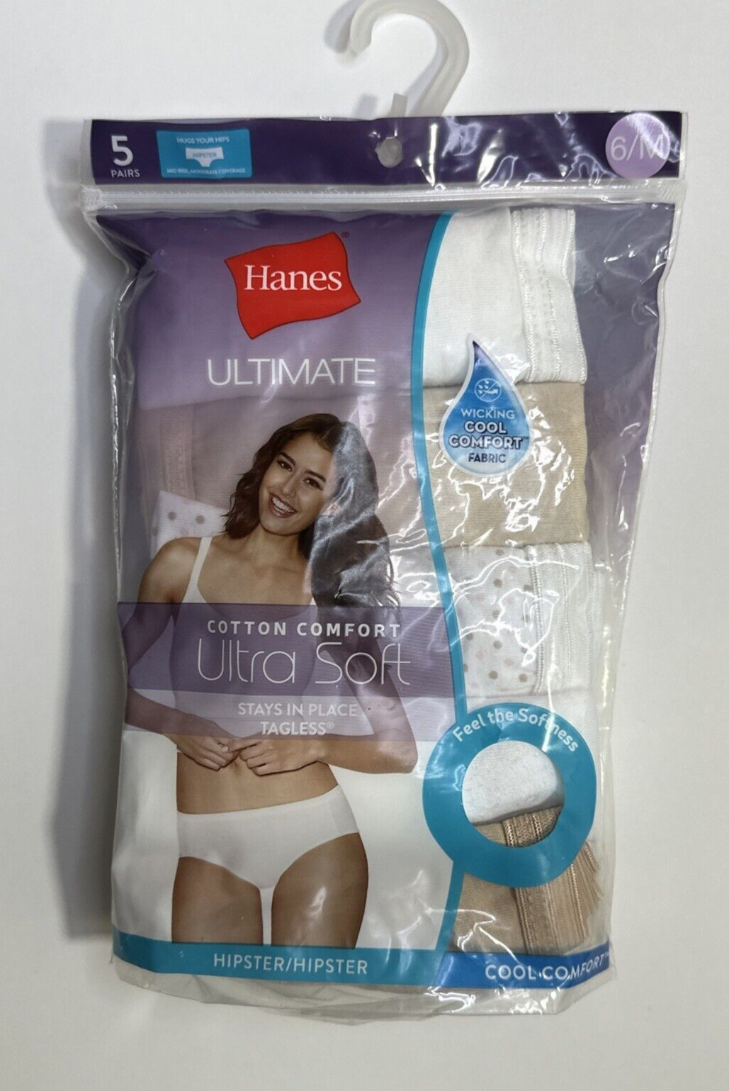 NEW Hanes Ultimate Sz 6/M 5-Pack Cool Comfort Ultra Soft Cotton HIPSTER Tan Whit