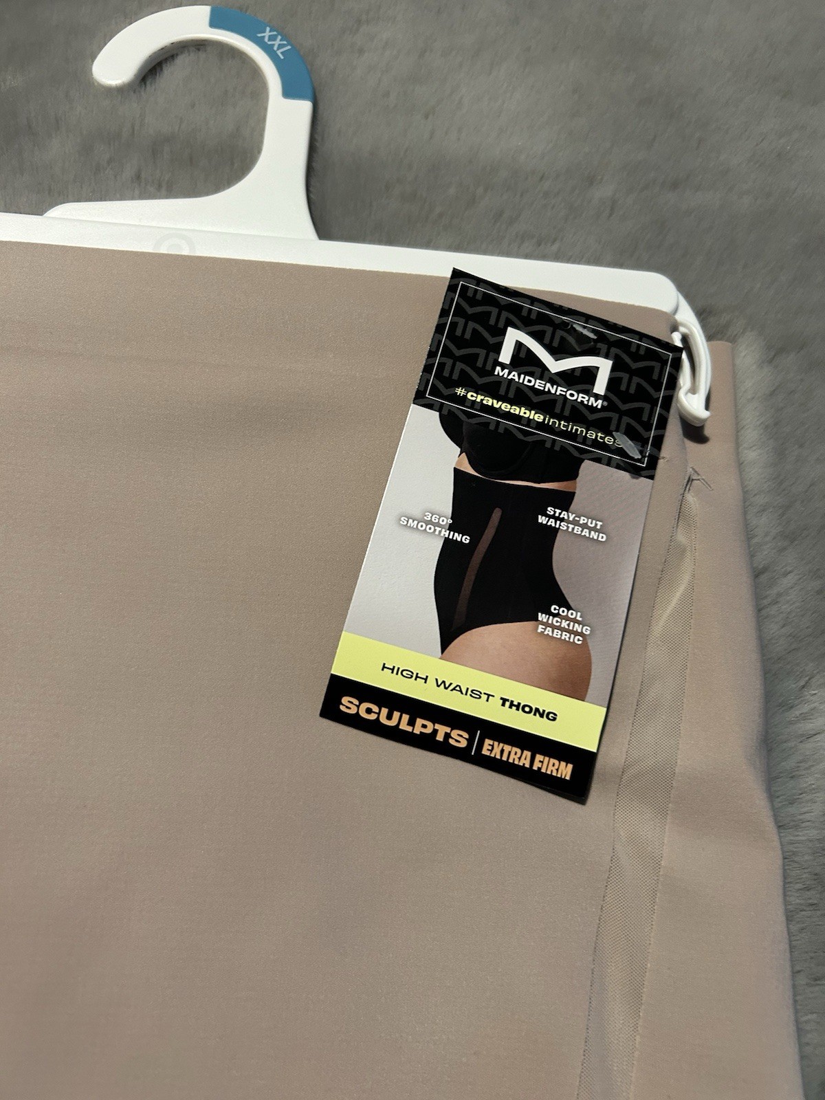 Maidenform Craveable Intimates Beige High Waist Thong Sculpts Extra Firm 2XL NEW
