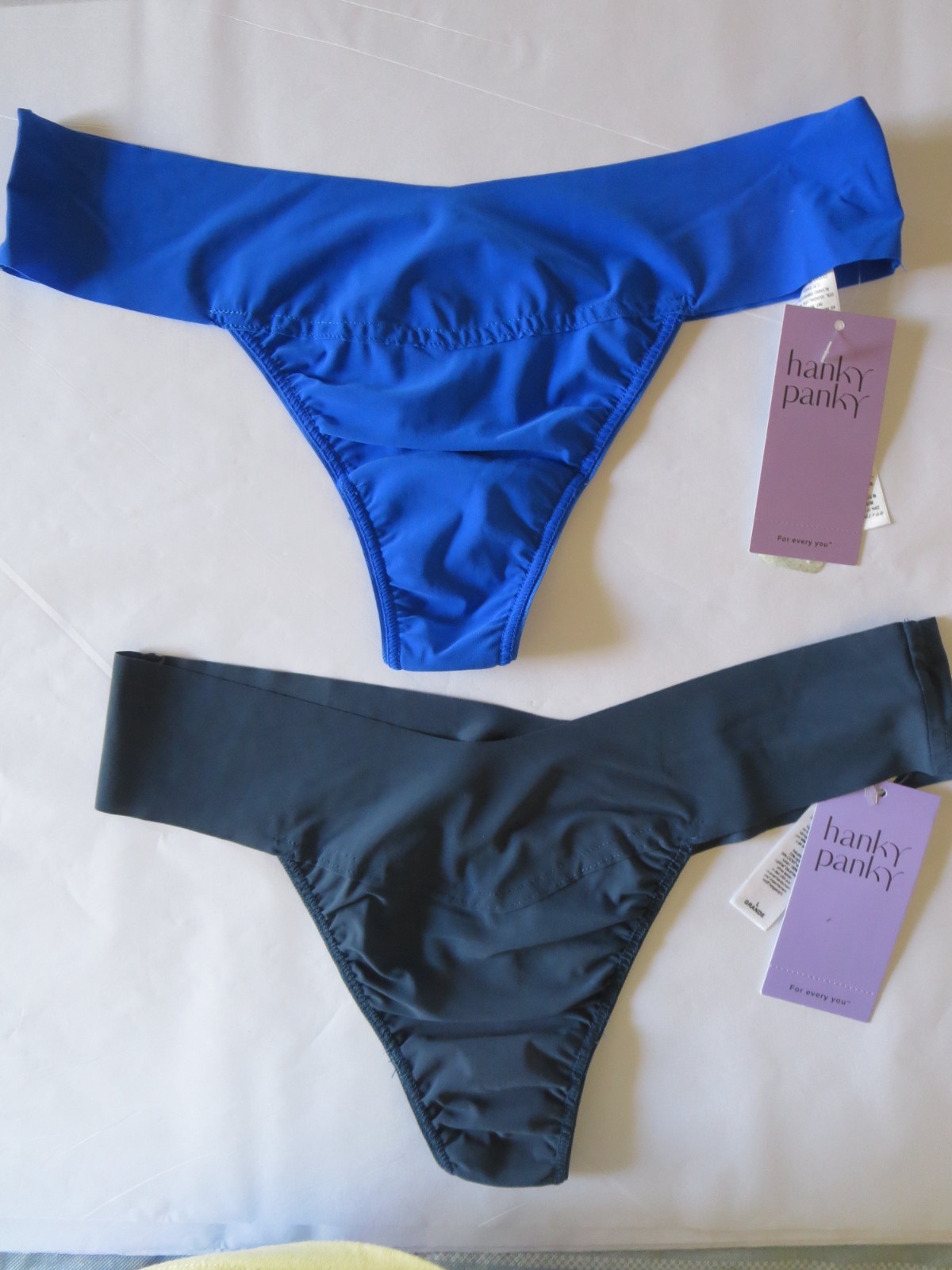 HANKY PANKY BREATHE SOFT NATURAL RISE THONG #6J1661B, BLUE &GRANITE, LARGE, 2 PK