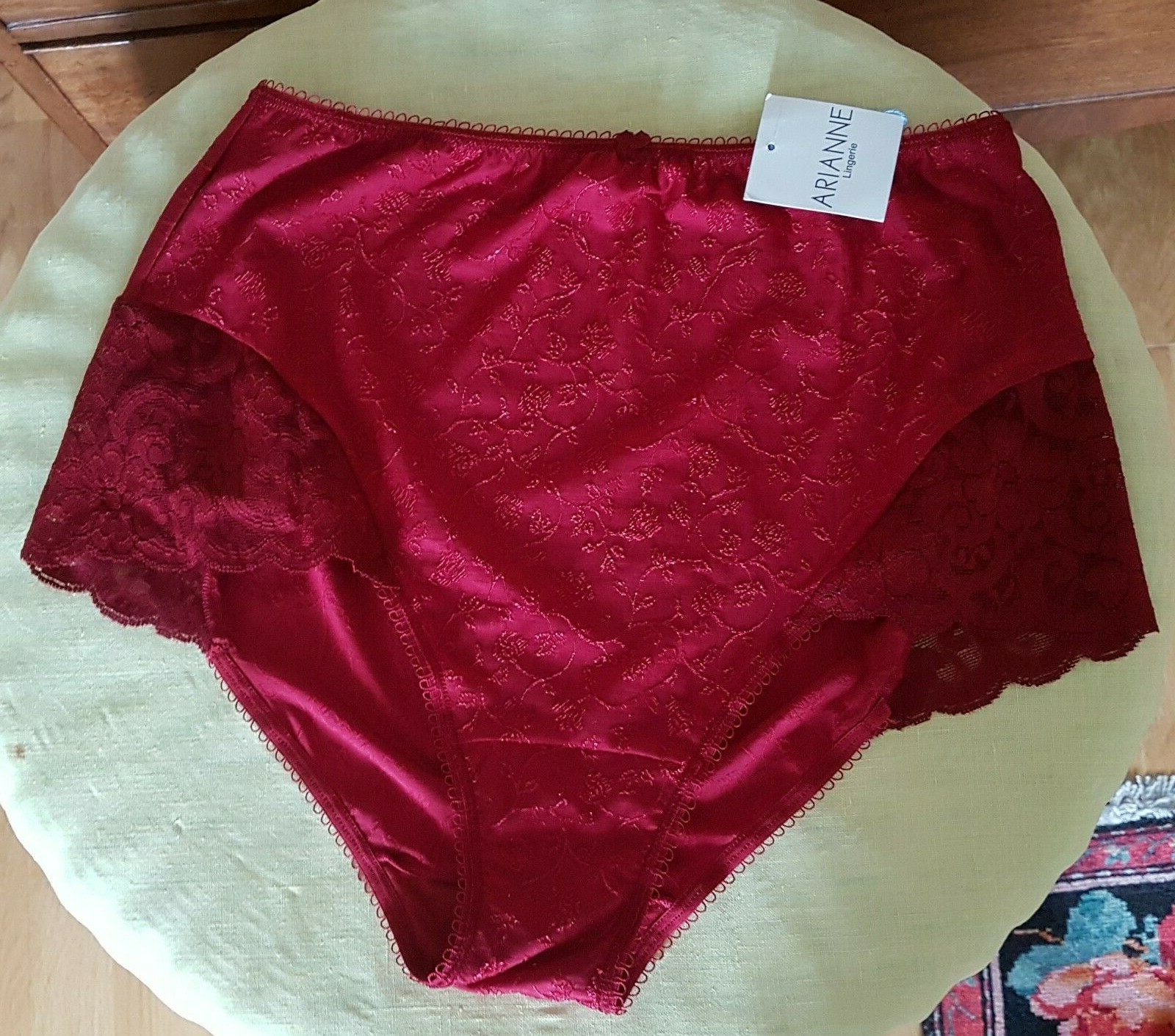 Arianne JADE Red Floral Brocade With Lace Deep Briefs 3XL