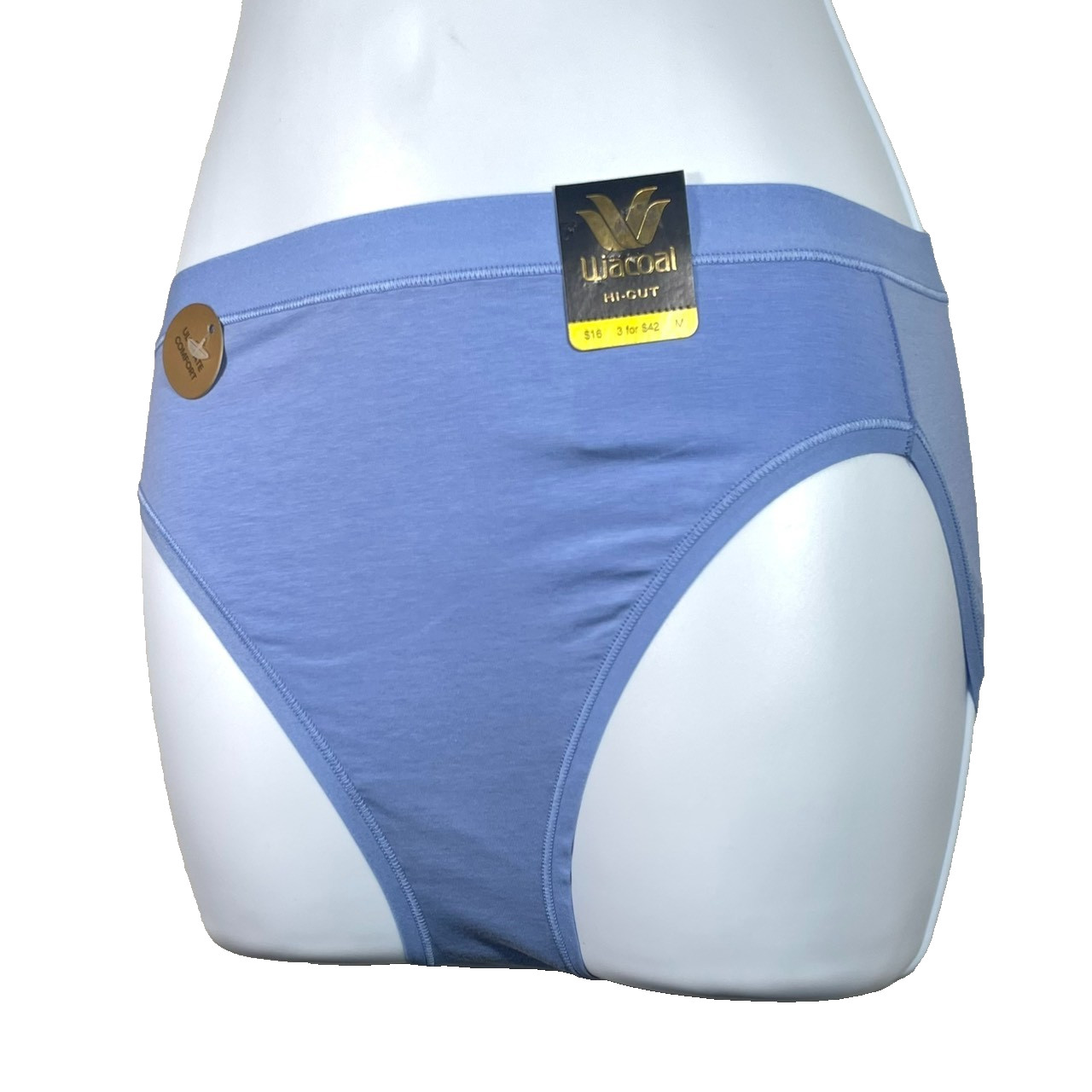 NWT Wacoal Women’s 6-M Understated Cotton Hi-Cut Underwear 879362 Blue
